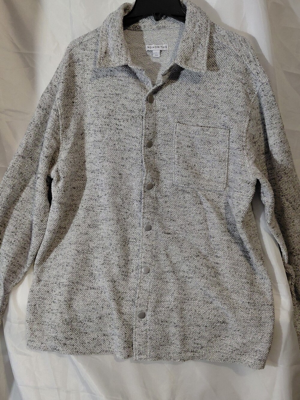 Light Gray Knit Shirt Jacket by Noowthis - Casual Snap-Front Layer